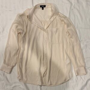 Express Men's Light Cream Boyfriend Button-Down Shirt